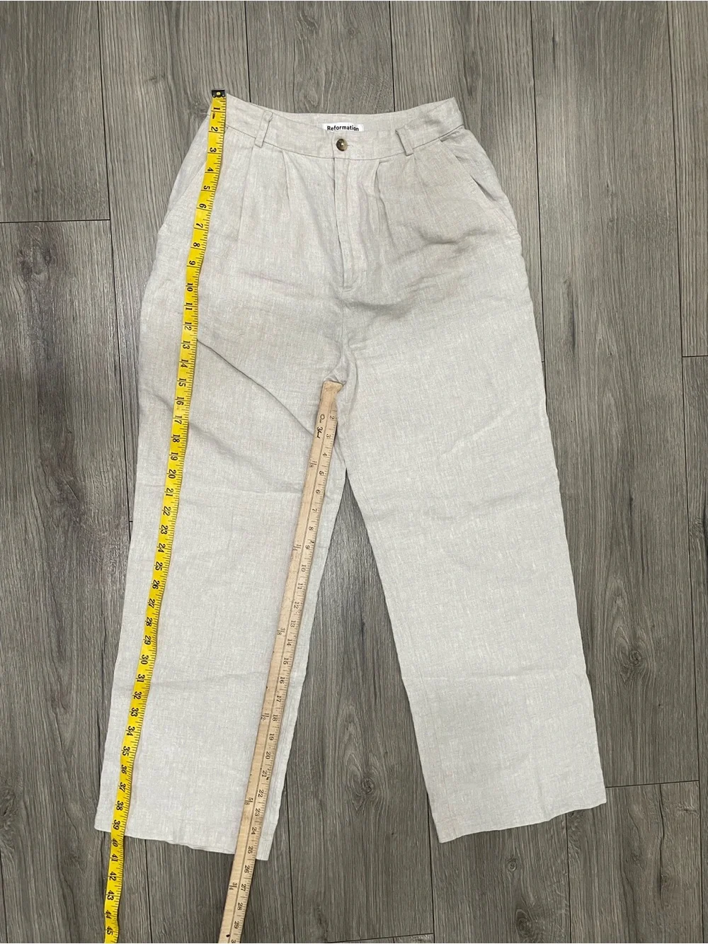 Reformation Mason 100% Linen Pants Size 4 Oatmeal High Rise Pleated Wide Leg